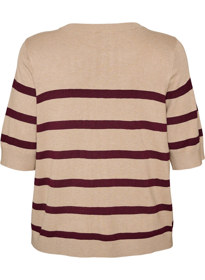 Gestreiftes Stricktop mit kurzen &Auml;rmeln, Beige, Packshot image number 1