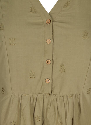 Kurzarm Kleid aus Baumwolle mit Lochstickerei, Aloe, Packshot image number 2