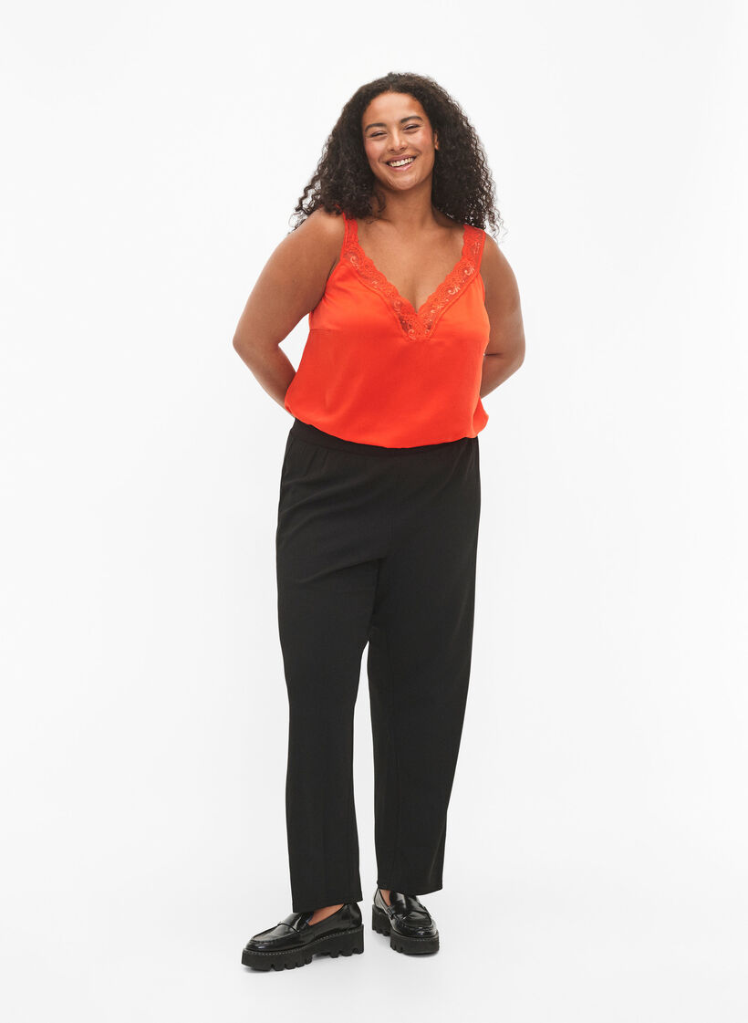 FLASH – Top mit V-Ausschnitt und Spitzenkante, Orange.com, Model image number 2