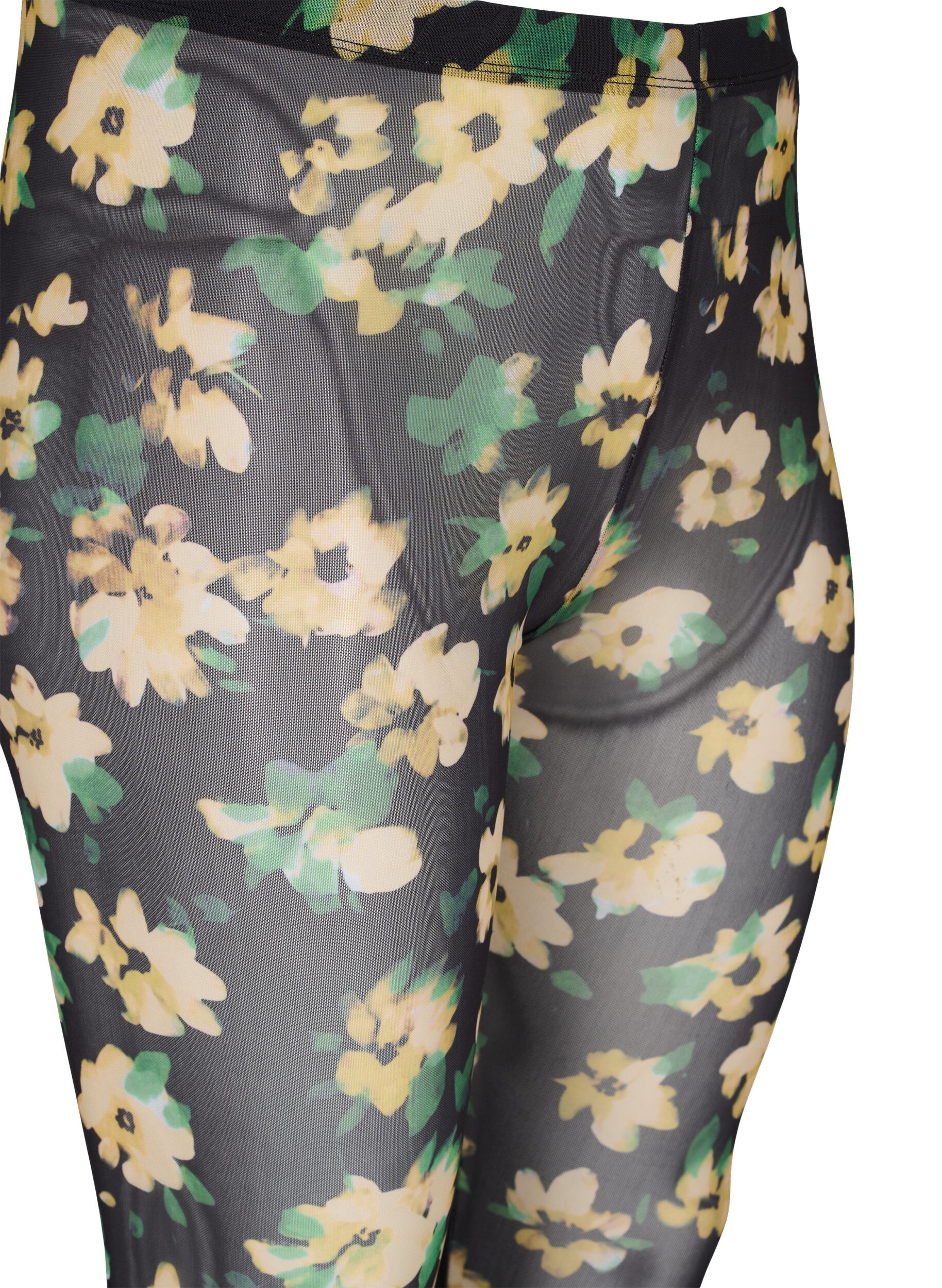 ZizziMesh-Leggings mit Blumenprint, Yellow Green AOP, Packshot image number 2