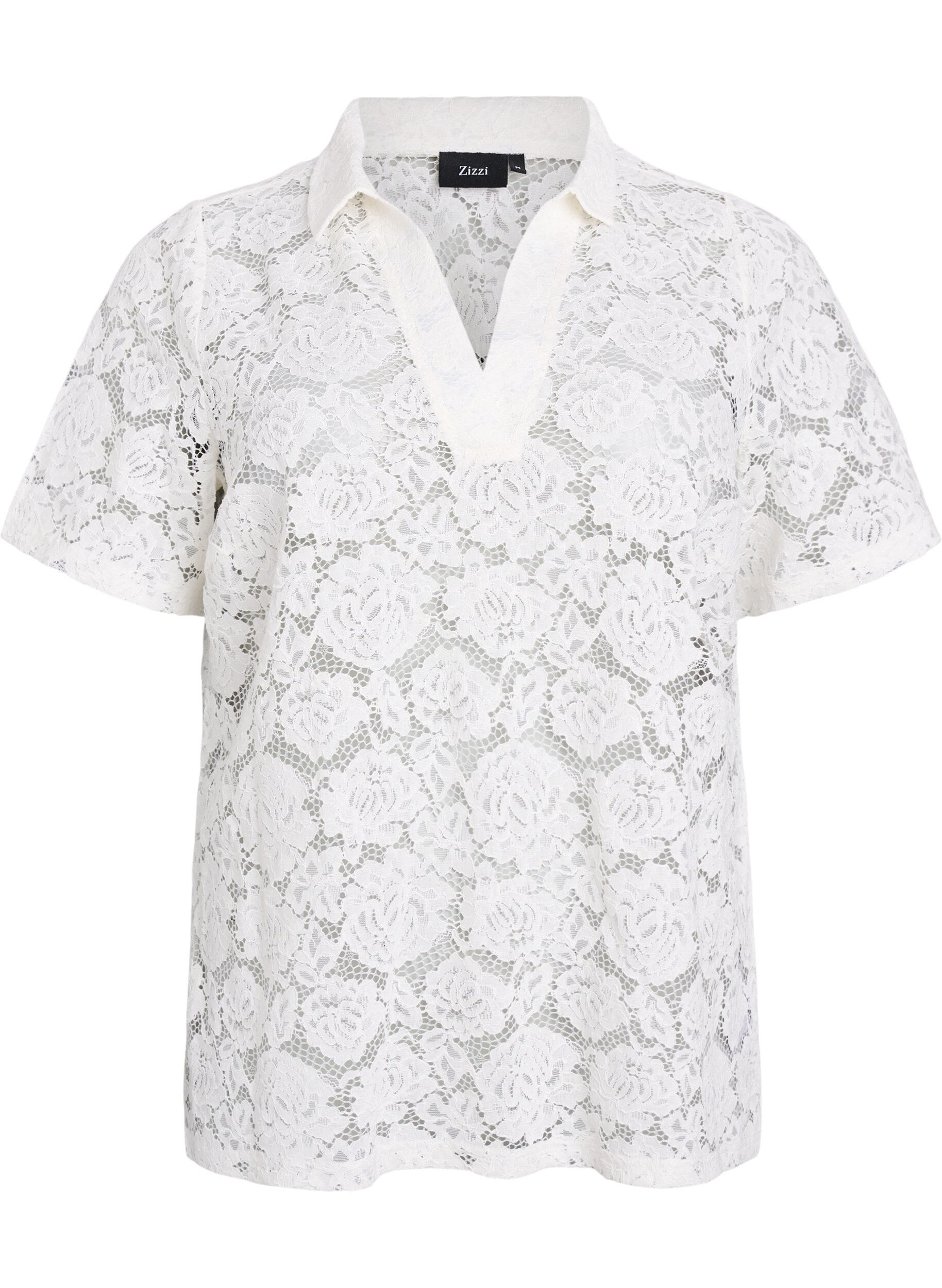 ZizziSpitzenbluse mit Kragen und V-Ausschnitt, Vanille, Packshot image number 0