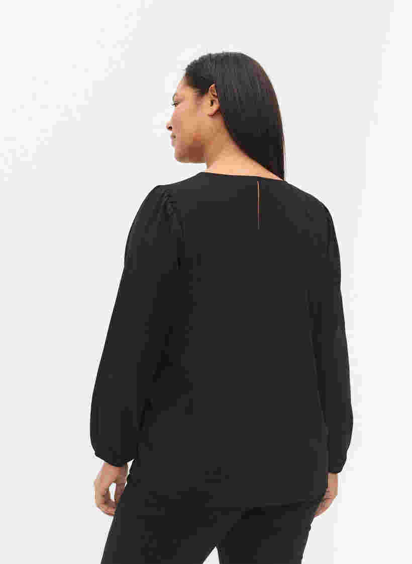 Bluse mit Puffärmeln, Black, Model image number 1
