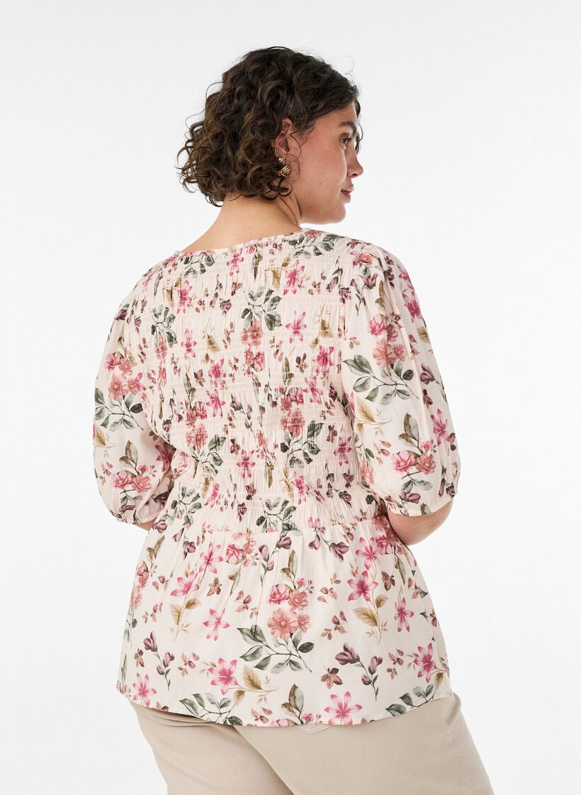 Bluse aus Viskose mit Smock und Peplum-Effekt, Vanille, Model image number 2