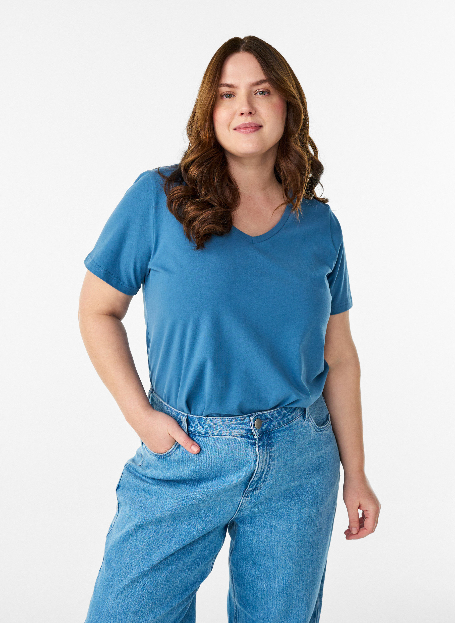 ZizziEinfarbiges Basic-T-Shirt aus Baumwolle, Grau, Model image number 0