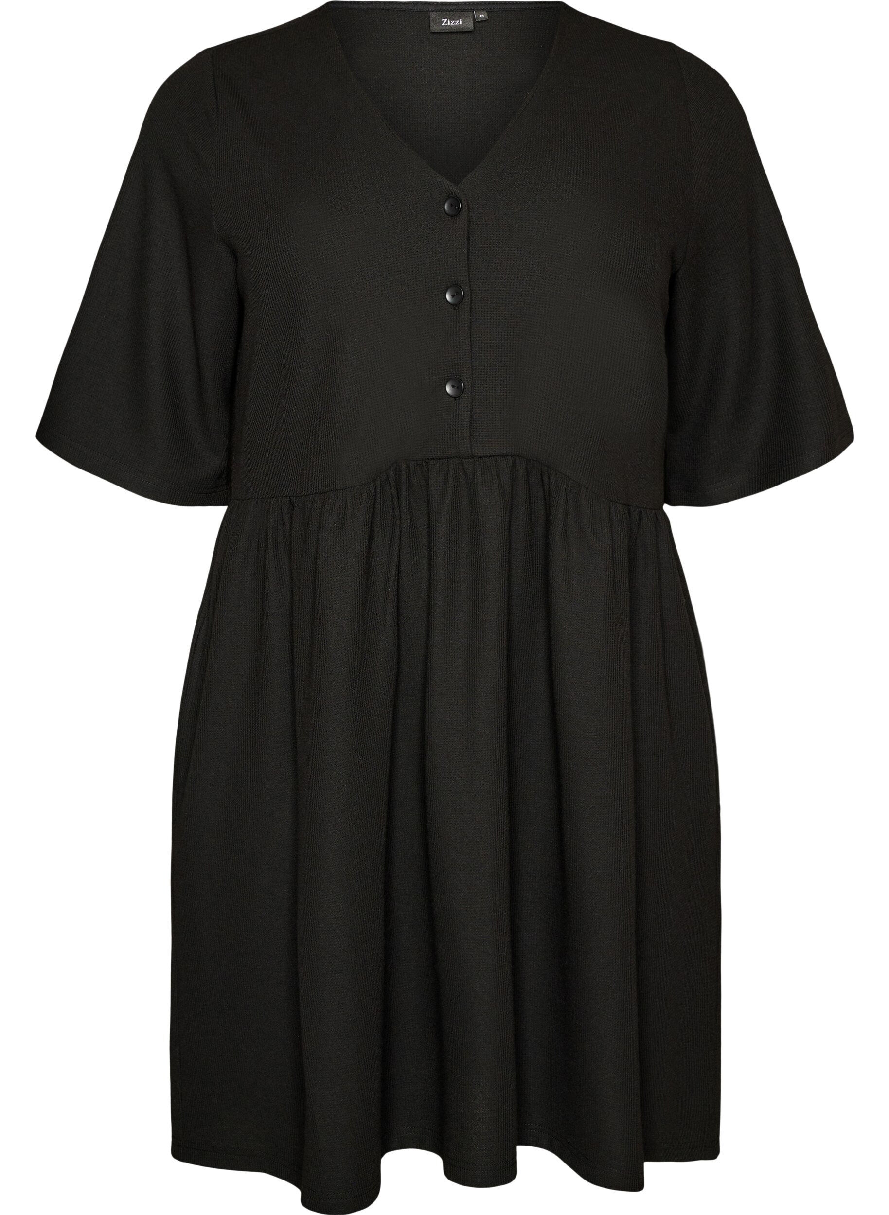 ZizziKleid mit gerippter Textur und Empire-Linie, Schwarz, Packshot image number 0