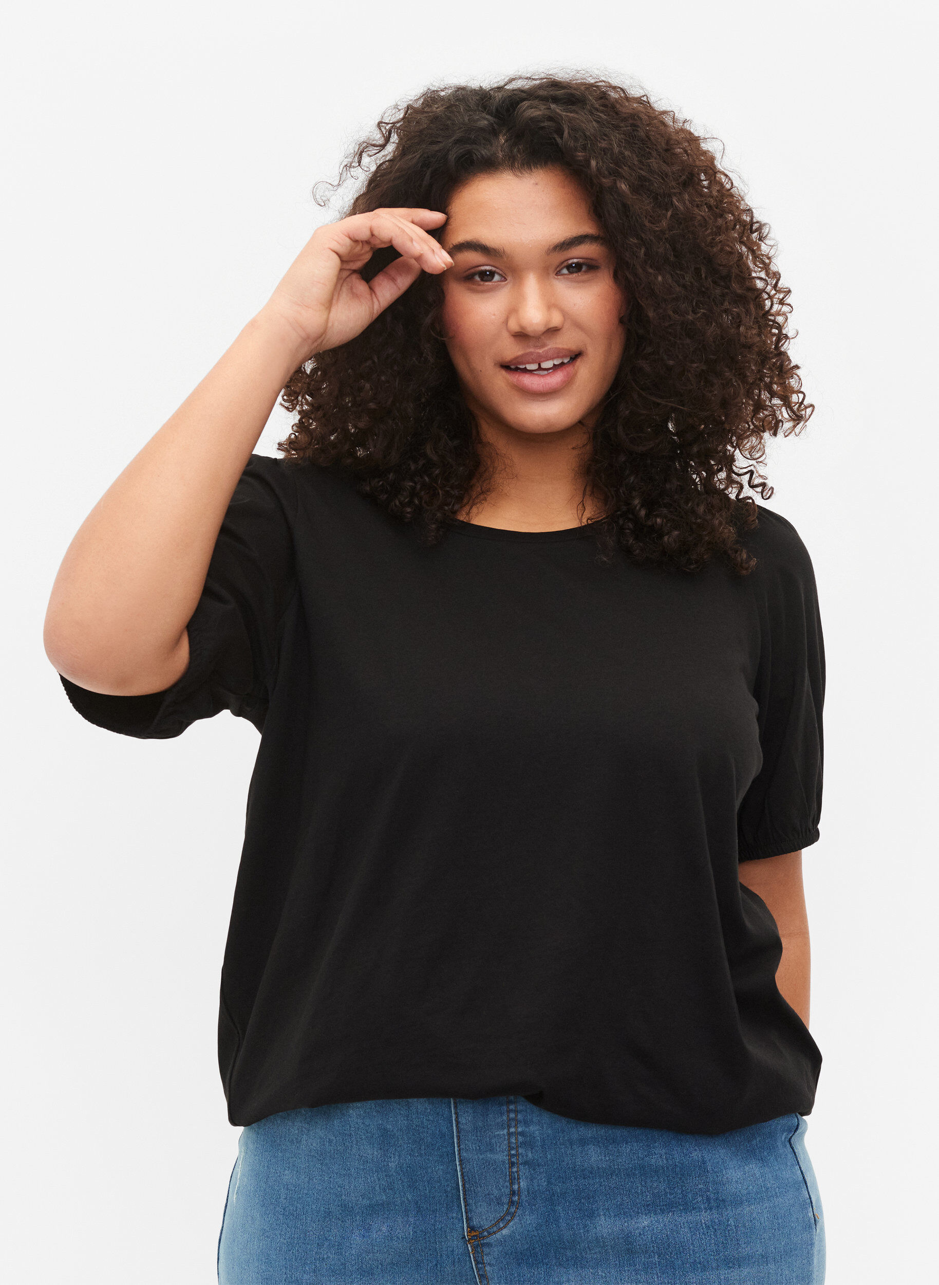 ZizziT-Shirt aus Baumwolle mit 2/4-&Auml;rmeln, Black, Model image number 0