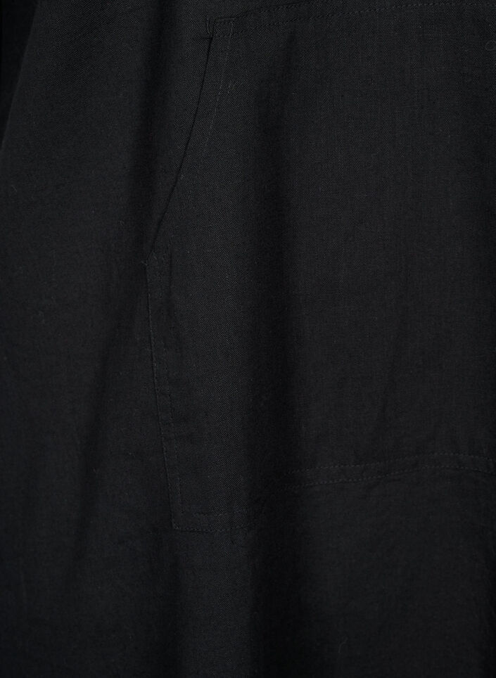 Kapuzenkleid aus Baumwollmischung mit Leinen, Black, Packshot image number 3