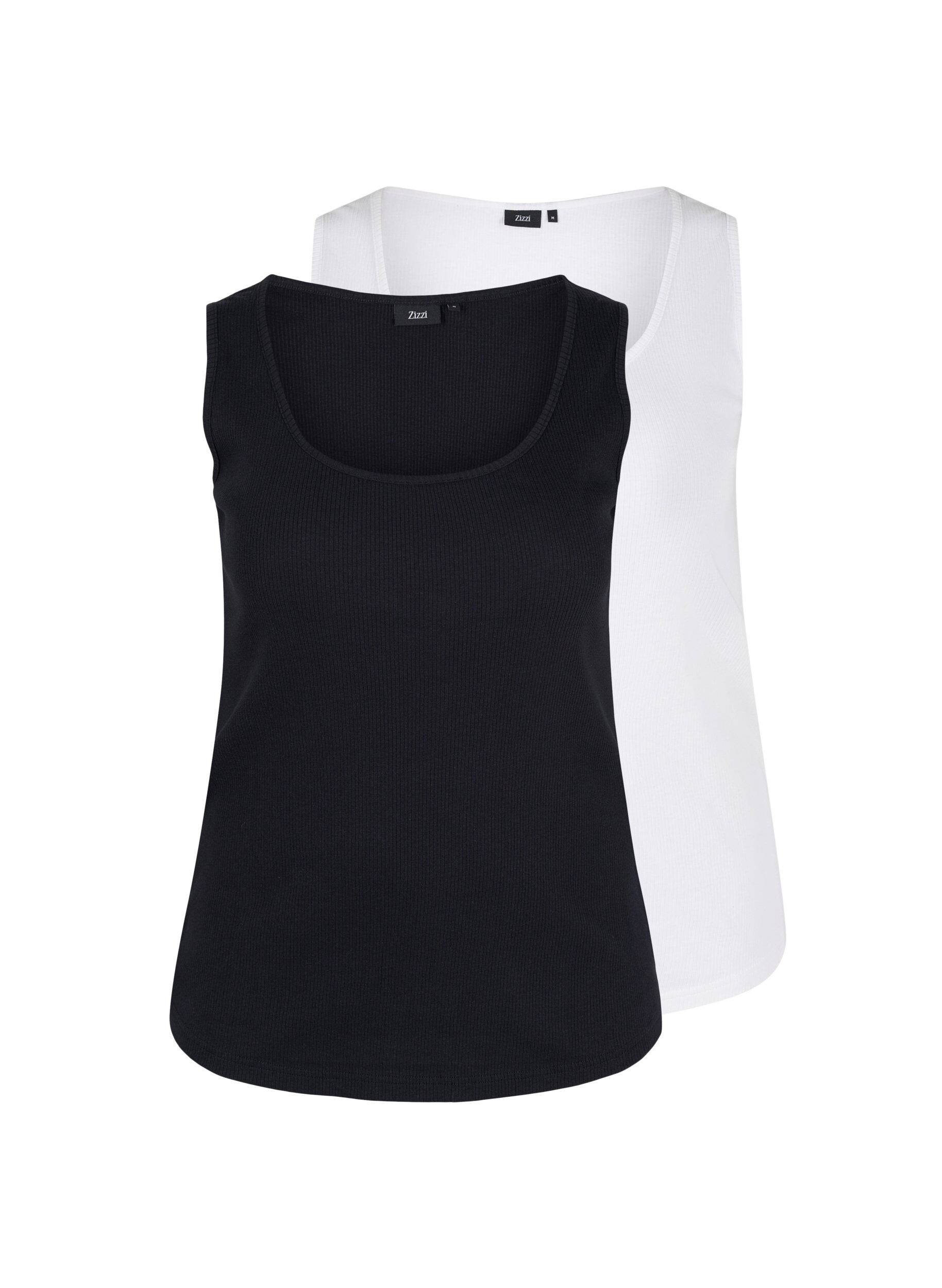 Zizzi2er-Pack Basic Tanktop in Ripp Optik, Black/Bright White, Packshot image number 0