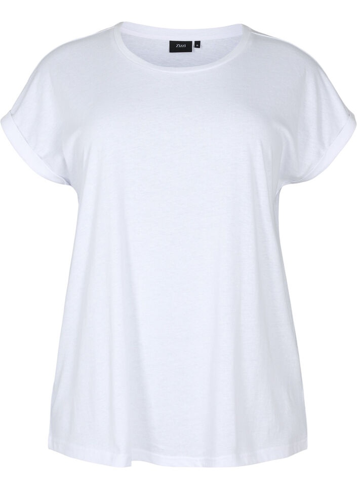 Kurzärmeliges T-Shirt aus einer Baumwollmischung, Bright White, Packshot image number 0