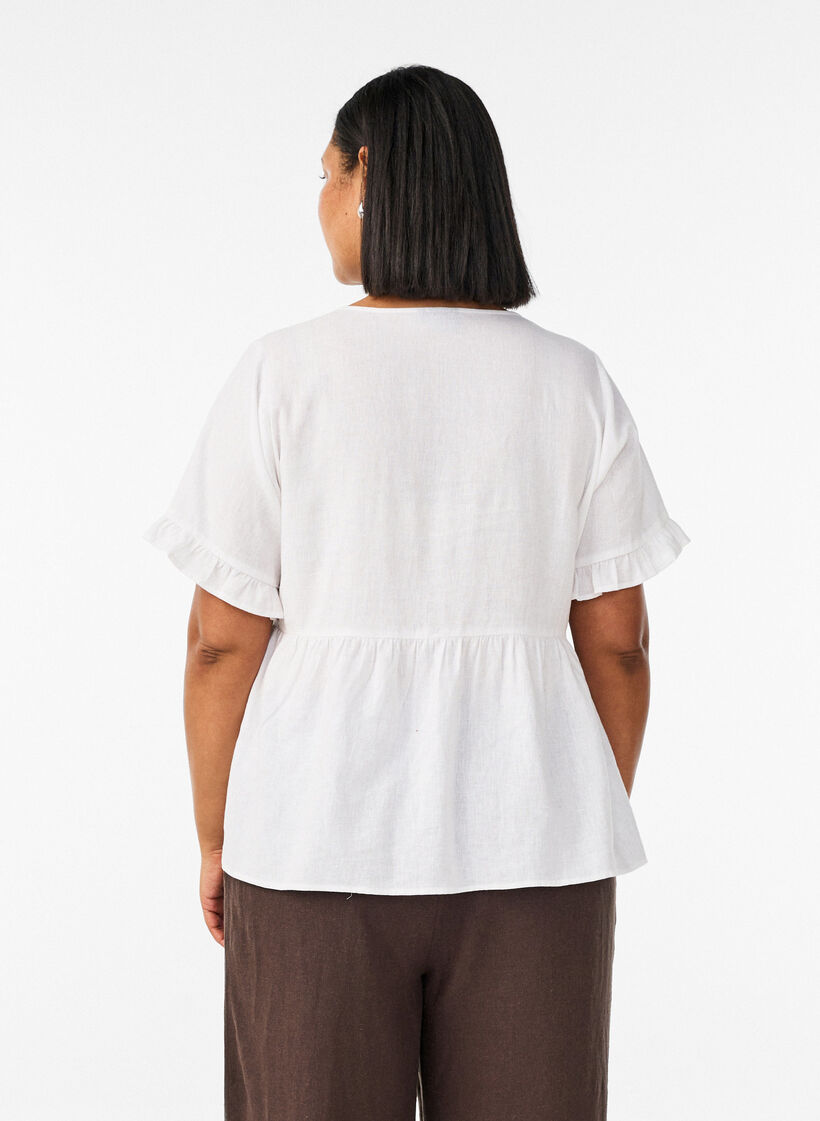 Bluse aus Leinen und Viskose mit V-Ausschnitt und Knopfverschluss, Wei&szlig;, Model image number 2