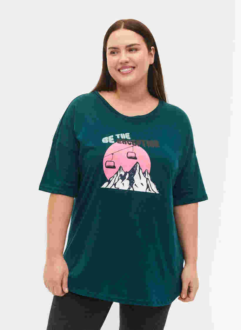 Baumwoll-T-Shirt mit Print, Deep Teal/Sea Pink, Model image number 0