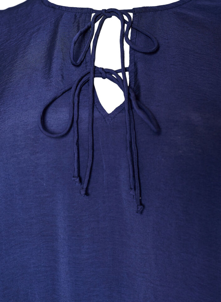 Viskosekleid mit R&uuml;schen und Bindeb&auml;ndern, Blau, Packshot image number 2