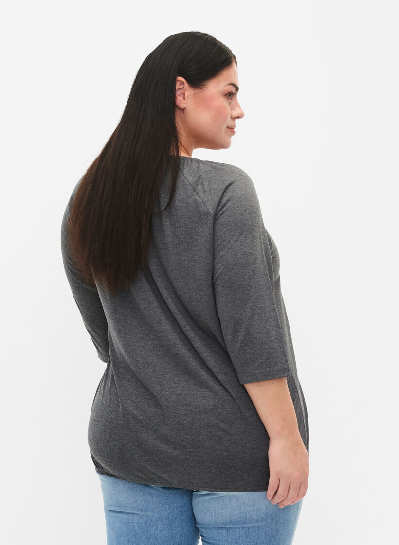 Gestreifte Bluse mit 3/4 Ärmeln, Dark Grey Melange, Model image number 1