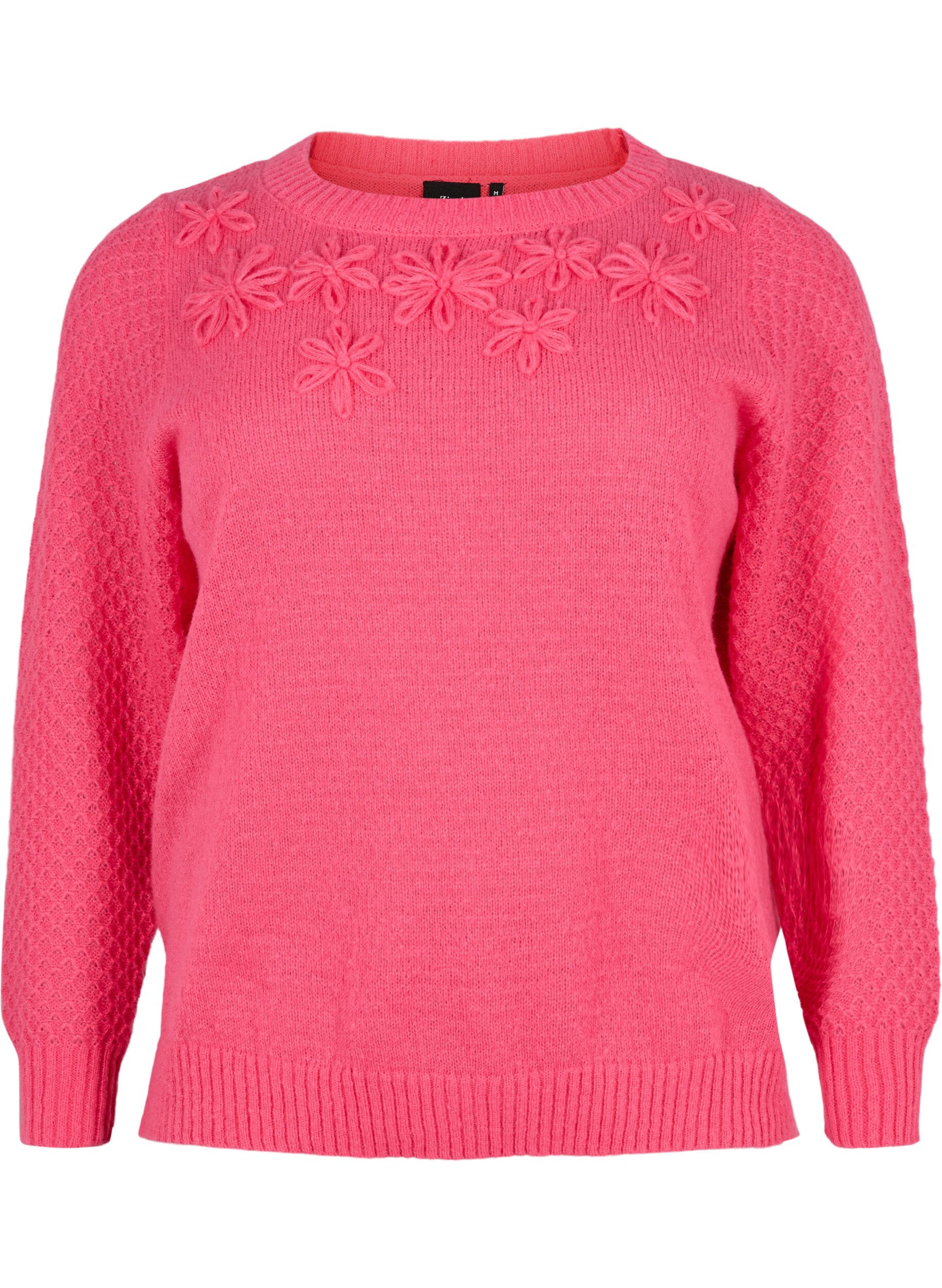 ZizziStrickbluse mit Blumendetails, Hot Pink, Packshot image number 0