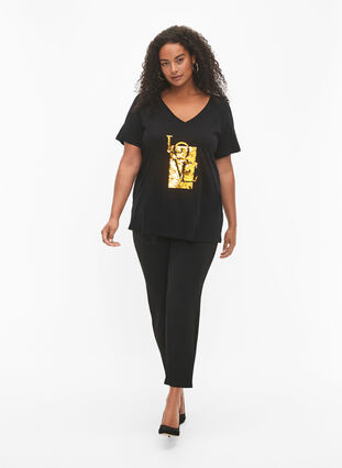Baumwoll-T-Shirt mit Pailletten, Black w. Love, Model image number 2