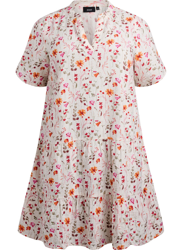 Kleid aus Baumwollmusselin mit Blumenmuster, Weiß, Packshot image number 0