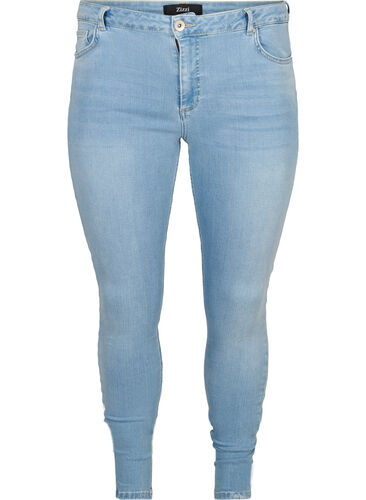 Super Slim Amy Jeans mit hoher Taille, Light blue denim, Packshot image number 0