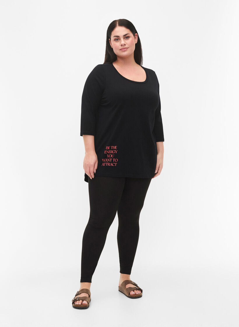 Baumwoll-T-Shirt mit 3/4 &Auml;rmeln, Black, Model image number 2