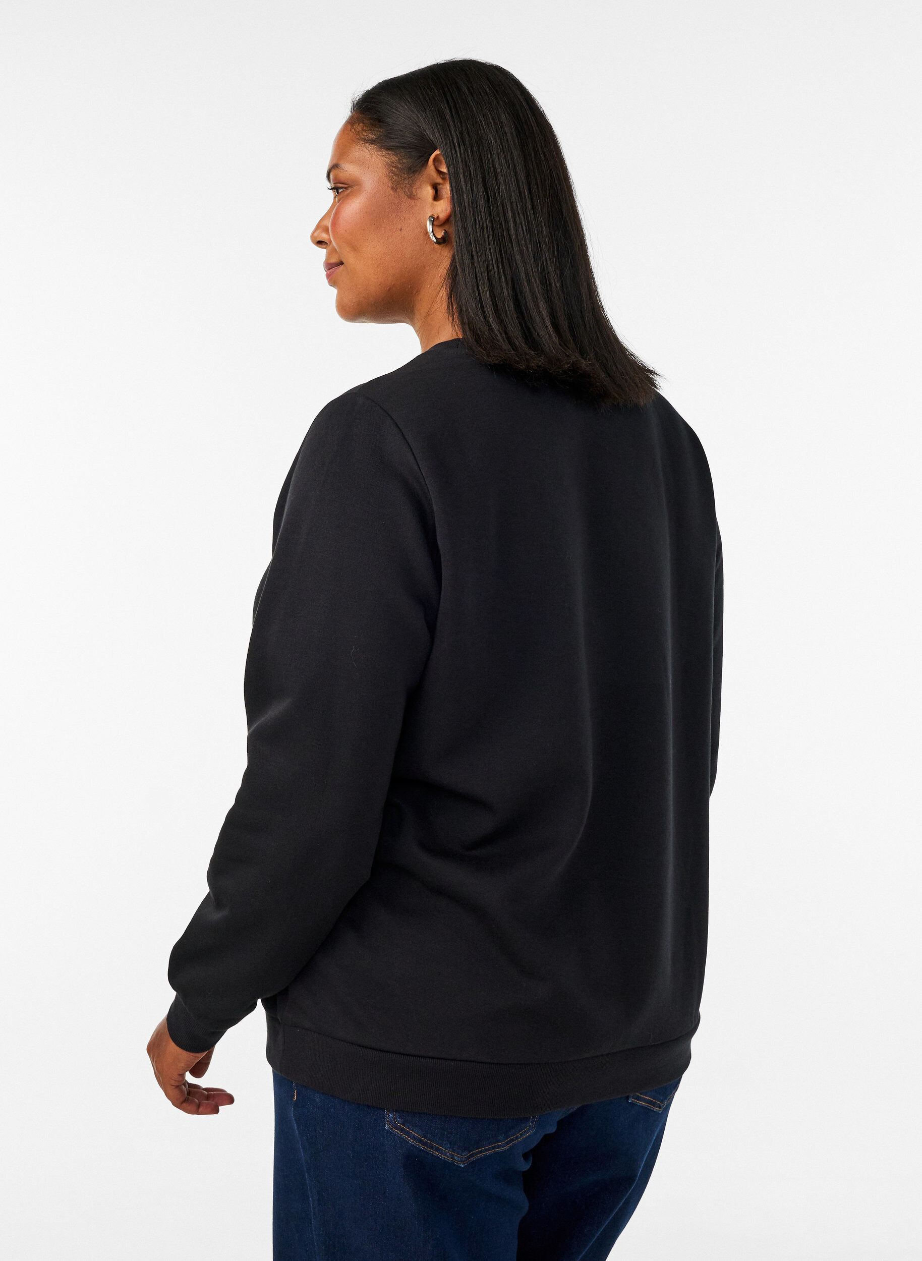 ZizziSweatshirt mit Rosenprint und Strasssteinen, Schwarz, Model image number 2