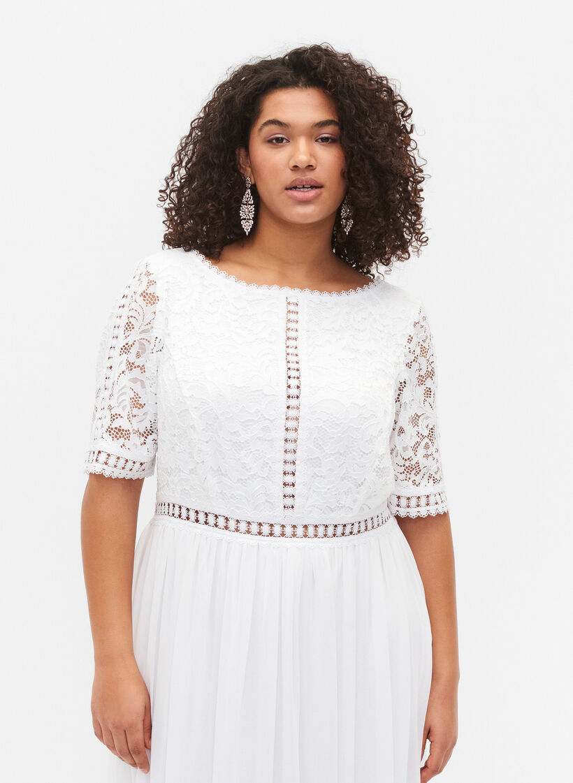 Maxikleid mit Rückenausschnitt und kurzen Ärmeln, Bright White, Model image number 2