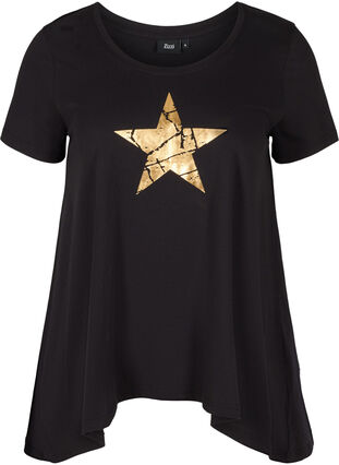 Kurzarm T-Shirt aus Baumwolle mit A-Linie, Black STAR, Packshot image number 0