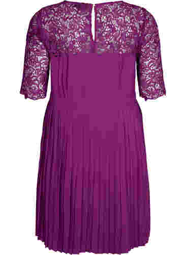 Kurzärmeliges Kleid mit Spitzenoberteil, Grape Juice, Packshot image number 1