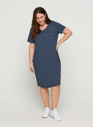 Kleid mit kurzen Ärmeln, Mood Indigo Stripe, Model image number 2