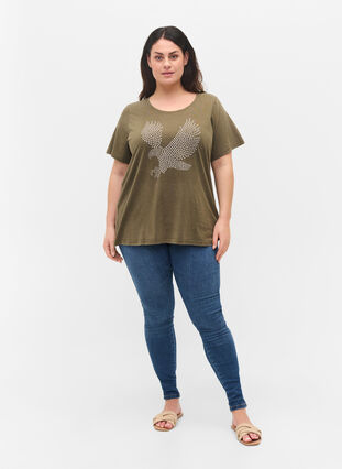 Acid Wash T-Shirt aus Baumwolle mit Ziersteinen, Ivy Green Wash, Model image number 2