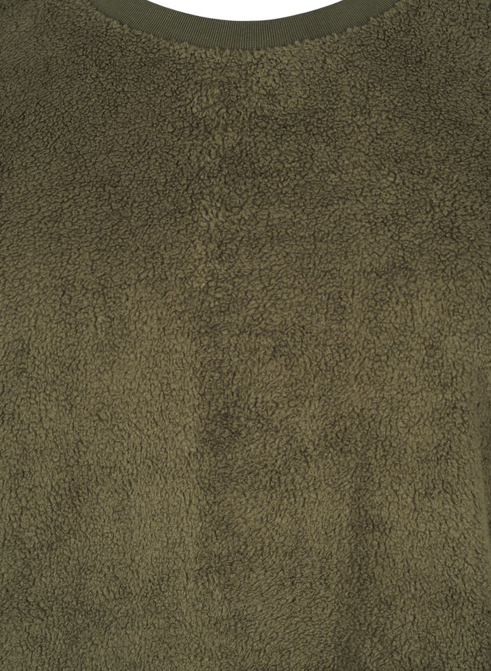 Lockere Teddy-Bluse mit Rundhalsausschnitt, Forest Night, Packshot image number 2