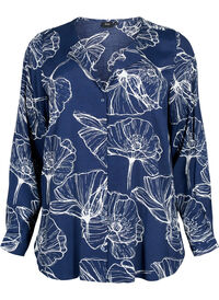 Viskose-Hemd mit Blumendruck und langen Ärmeln