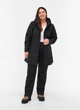 Softshell-Jacke mit Kapuze und verstellbarer Taille, Black, Model image number 2