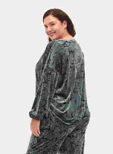 Bluse aus Velours mit Blumenprint und langen Ärmeln, Green Gables AOP, Model image number 1