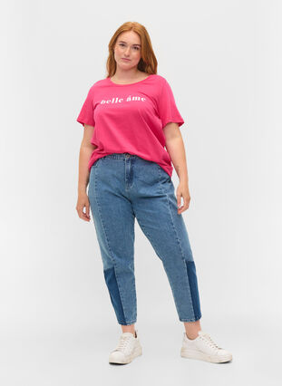 Kurzärmeliges Baumwoll-T-Shirt mit Textdruck, Fandango Pink, Model image number 2