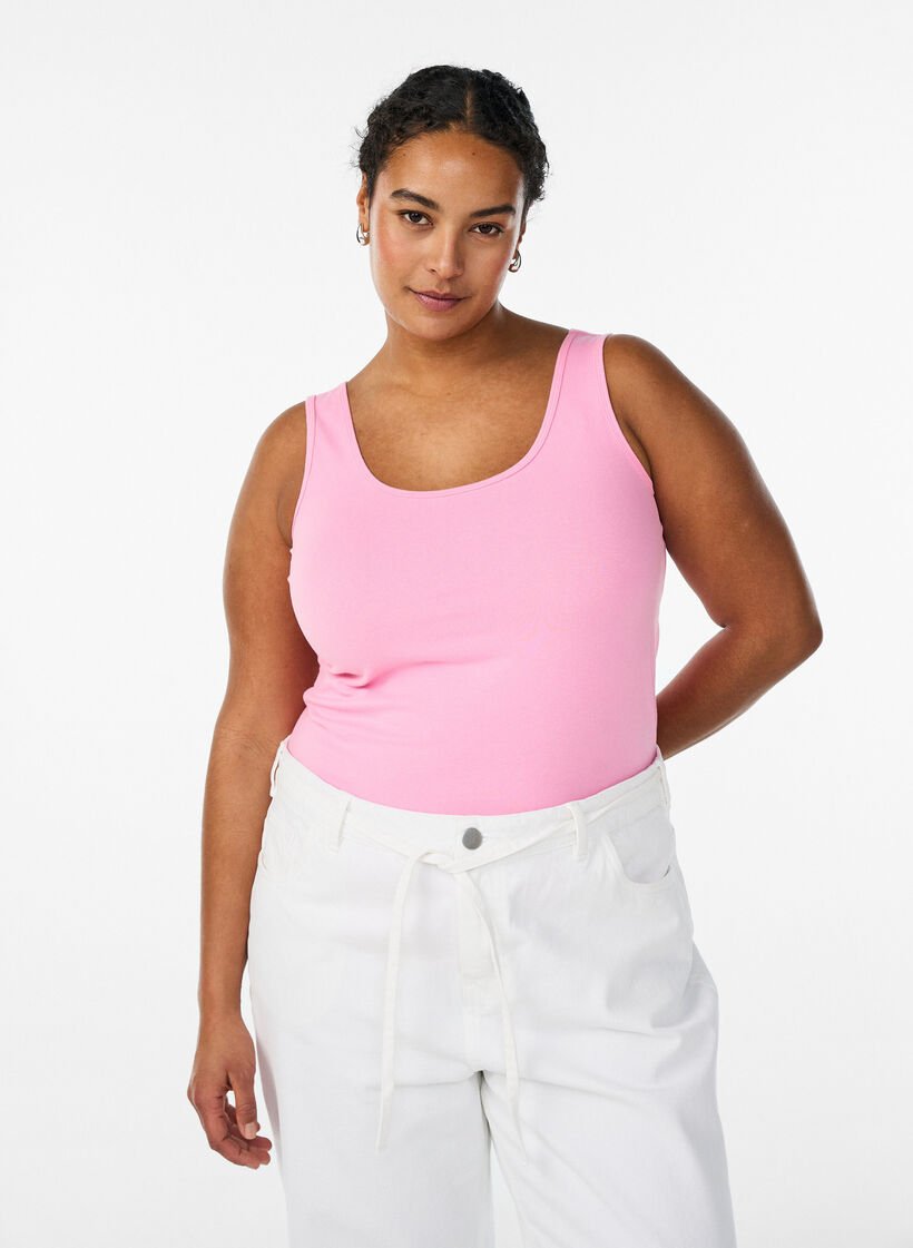 Einfarbiges Basic Top aus Baumwolle, Pink, Model image number 0