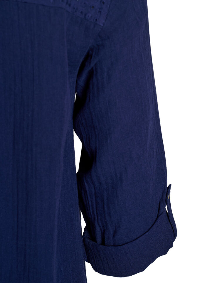 Bluse aus Baumwollmusselin mit Lochstickerei, Blau, Packshot image number 3