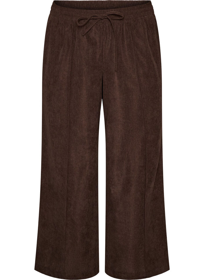 Cordhose mit weitem Bein und hoher Taille, Braun, Packshot image number 0