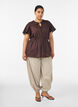 Baumwollbluse mit Bindeband und elastischer Taille, Braun, Model image number 1