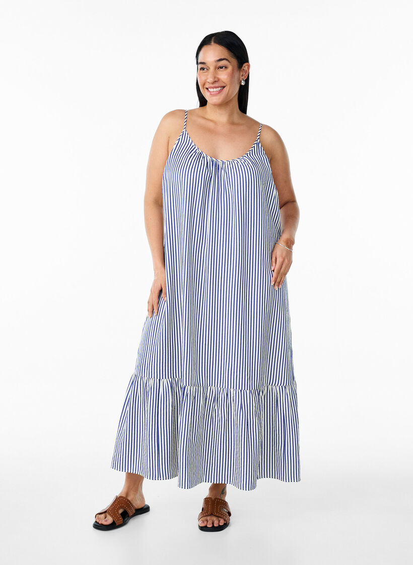 Sommerkleid mit Streifen und A-Linie, Blau, Model image number 0