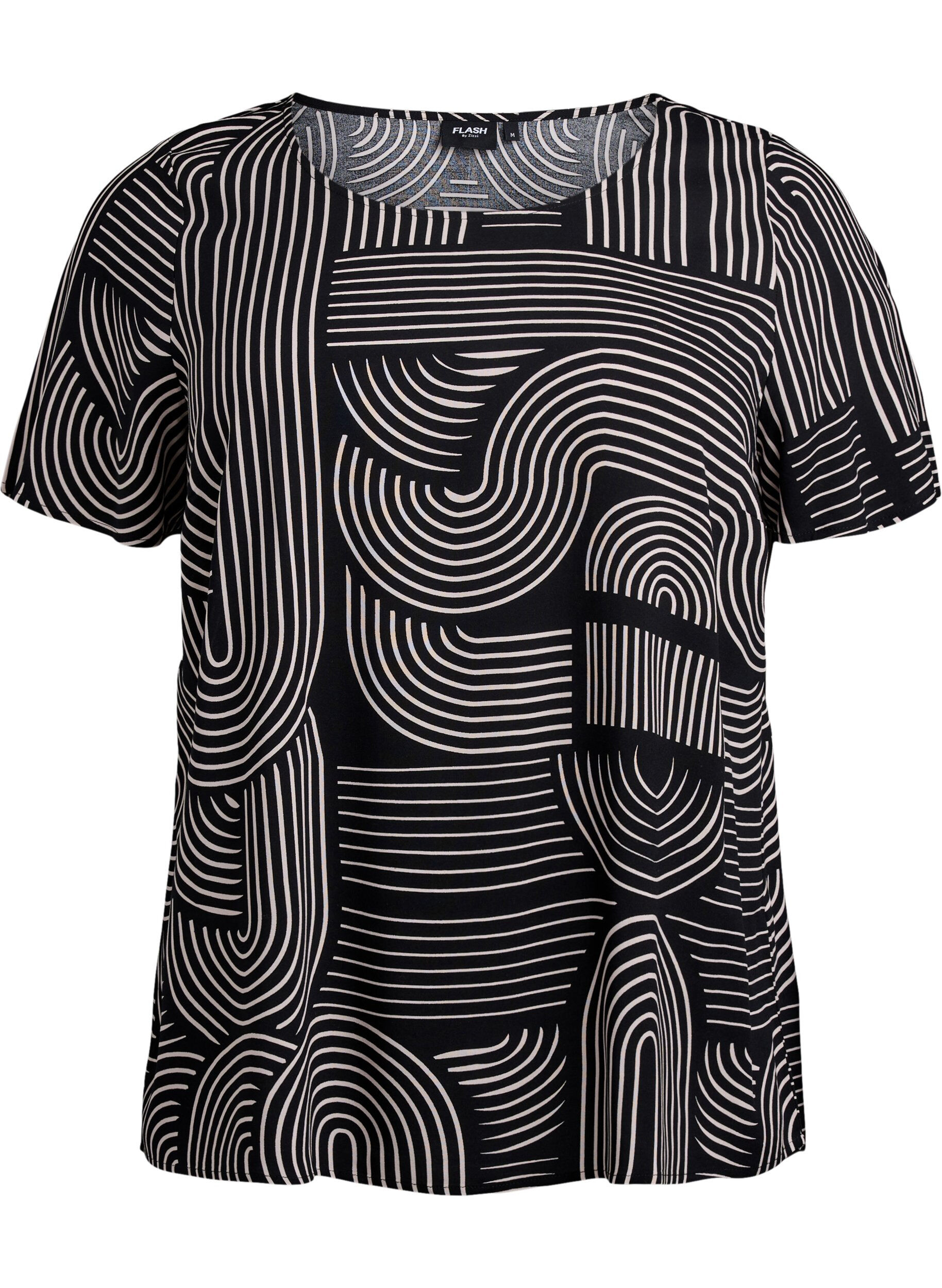 ZizziFLASH &ndash; Kurzarmbluse aus Viskose mit Aufdruck, Schwarz, Packshot image number 0