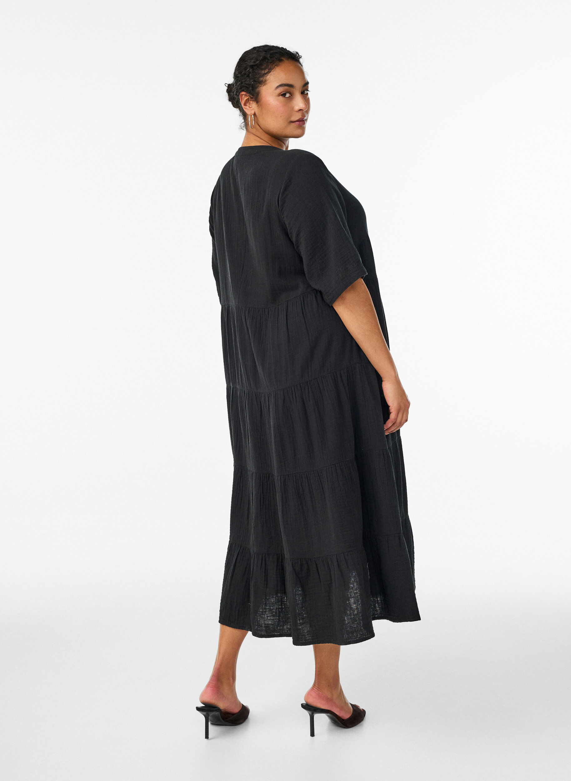 ZizziMidikleid in A-Linie aus Baumwoll-Musselin, Schwarz, Model image number 2