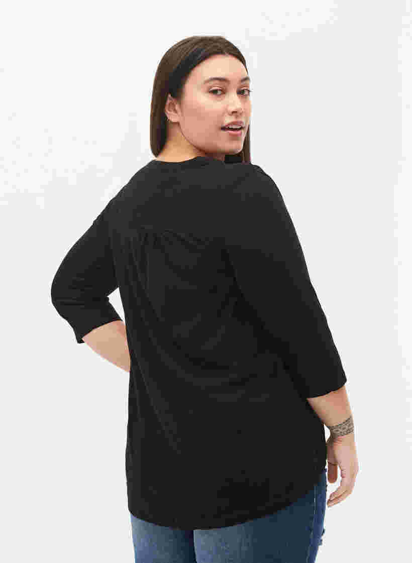 Bluse aus Baumwolle mit 3/4 Ärmeln, Black, Model image number 1