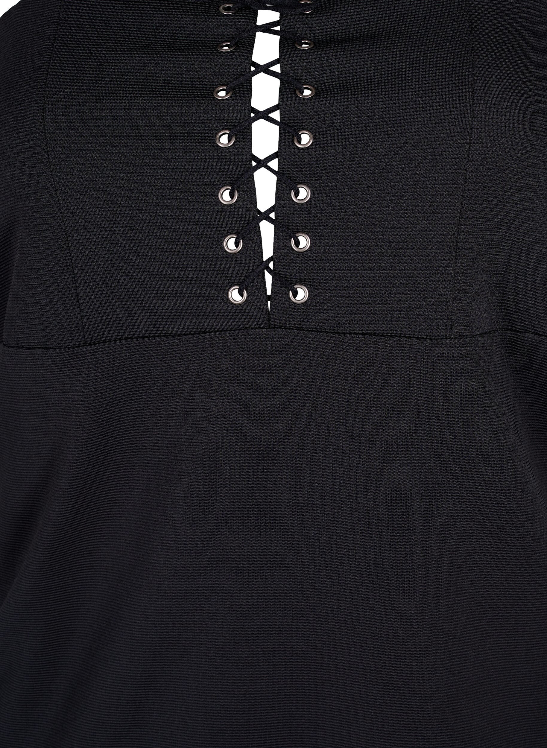 ZizziEng anliegendes Kleid mit Schn&uuml;rdetails, Black, Packshot image number 2