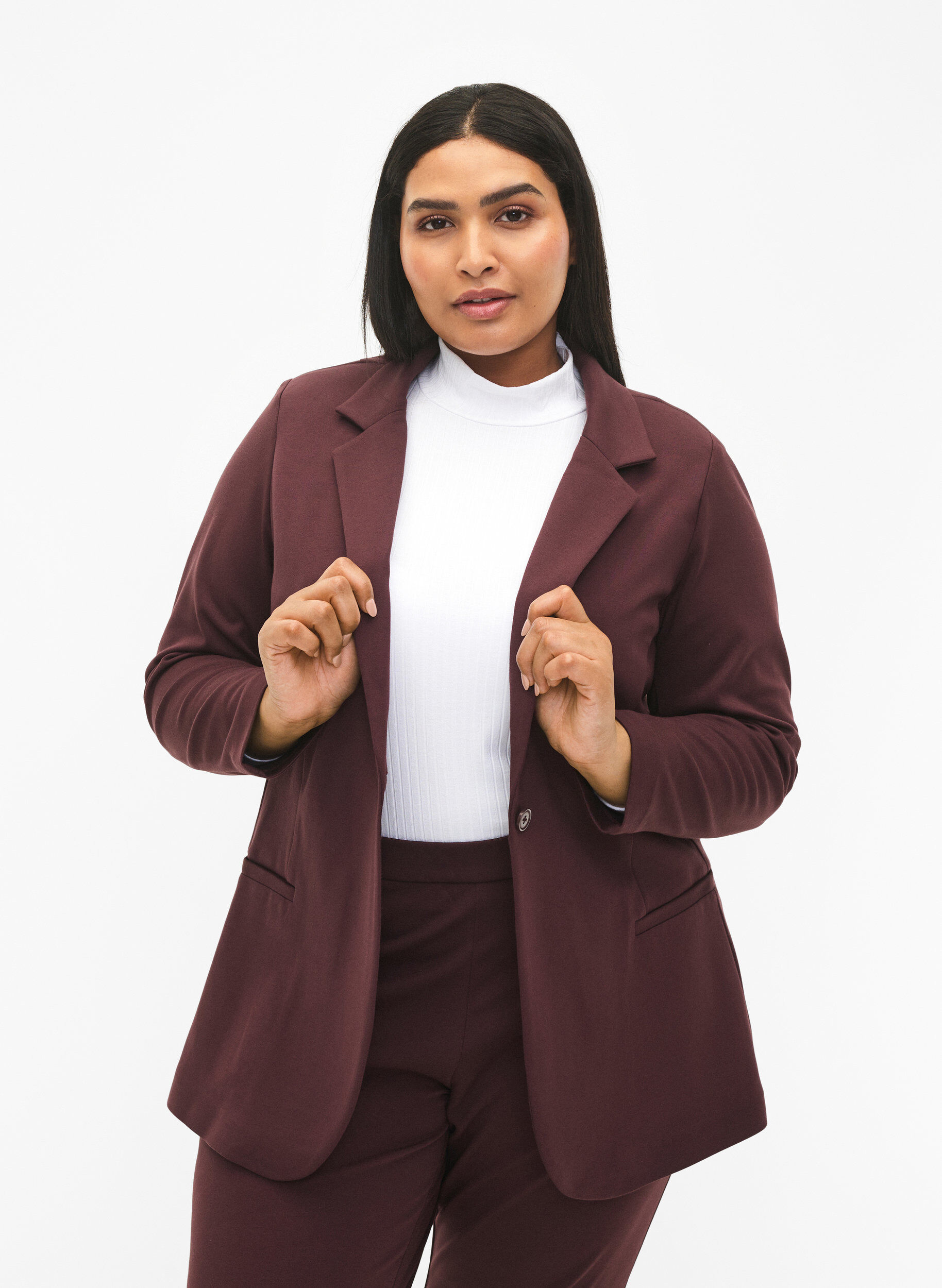 ZizziSchlichter Blazer mit Knopfverschluss, Dunkles Bordeaux, Model image number 2