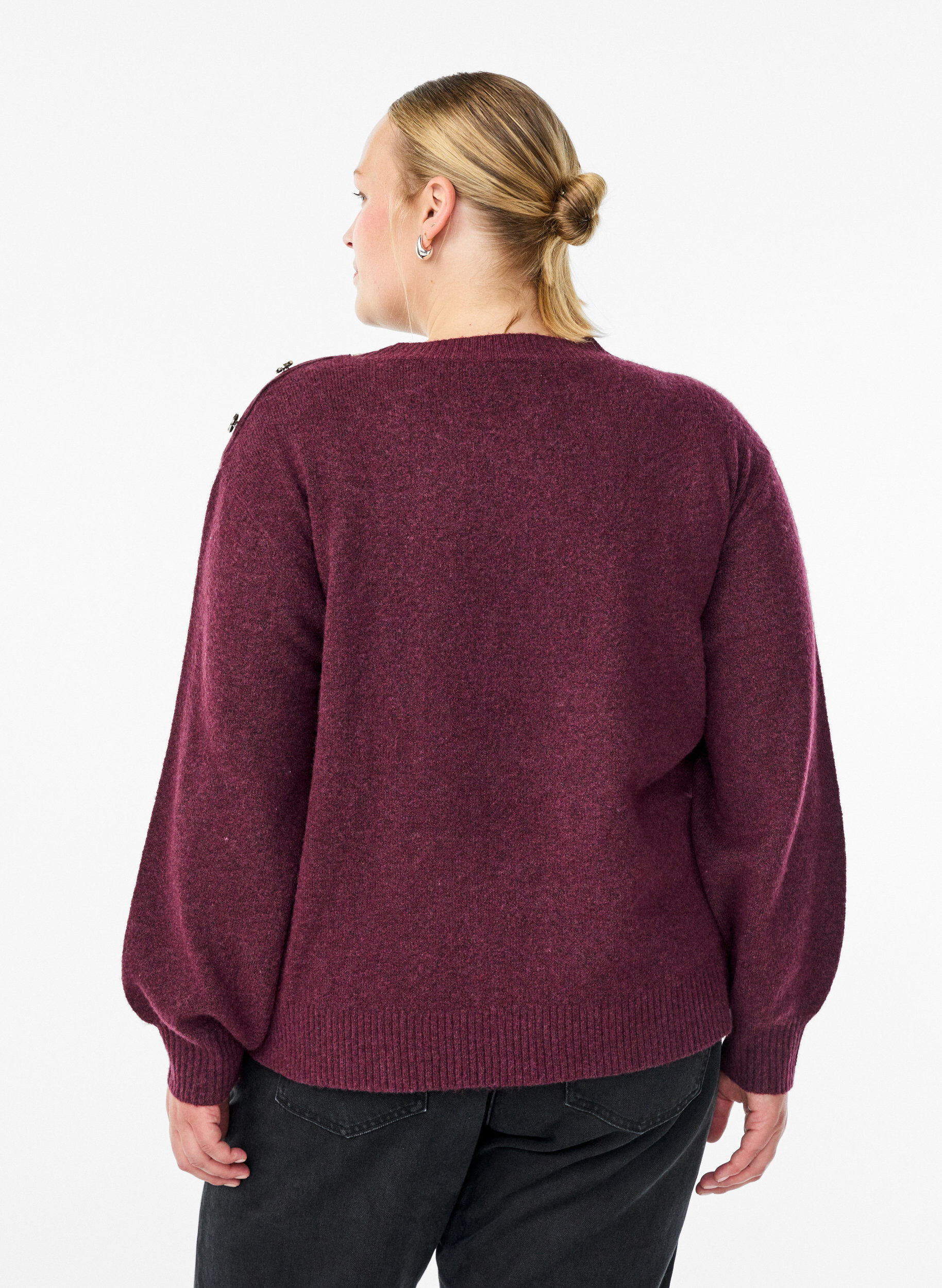 ZizziStrickbluse mit Knopfleiste, Dunkles Bordeaux, Model image number 2