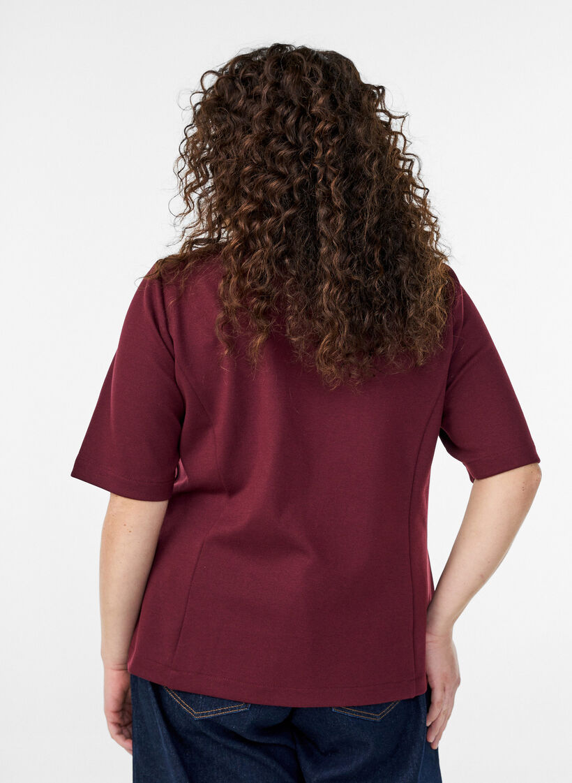 Bluse mit asymmetrischer Wickeloptik und kurzen &Auml;rmeln, Rot, Model image number 2