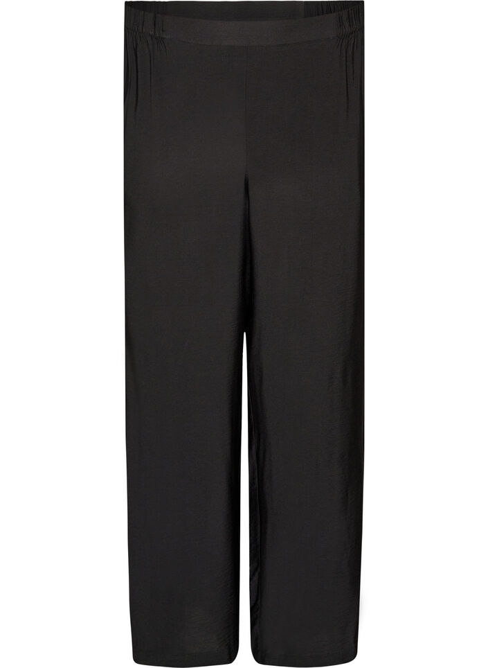 Viskosehose mit elastischem Bund und geraden Beinen, Schwarz, Packshot image number 0