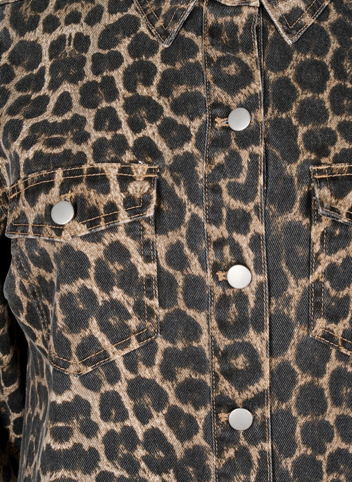 Jeanskleid mit Leopardenmuster und langen Ärmeln, Brown Leo AOP, Packshot image number 2