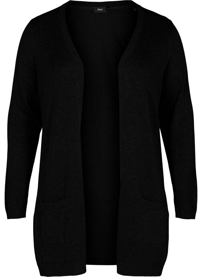 Lange Strickjacke aus einer Viskosemischung, Schwarz, Packshot image number 0