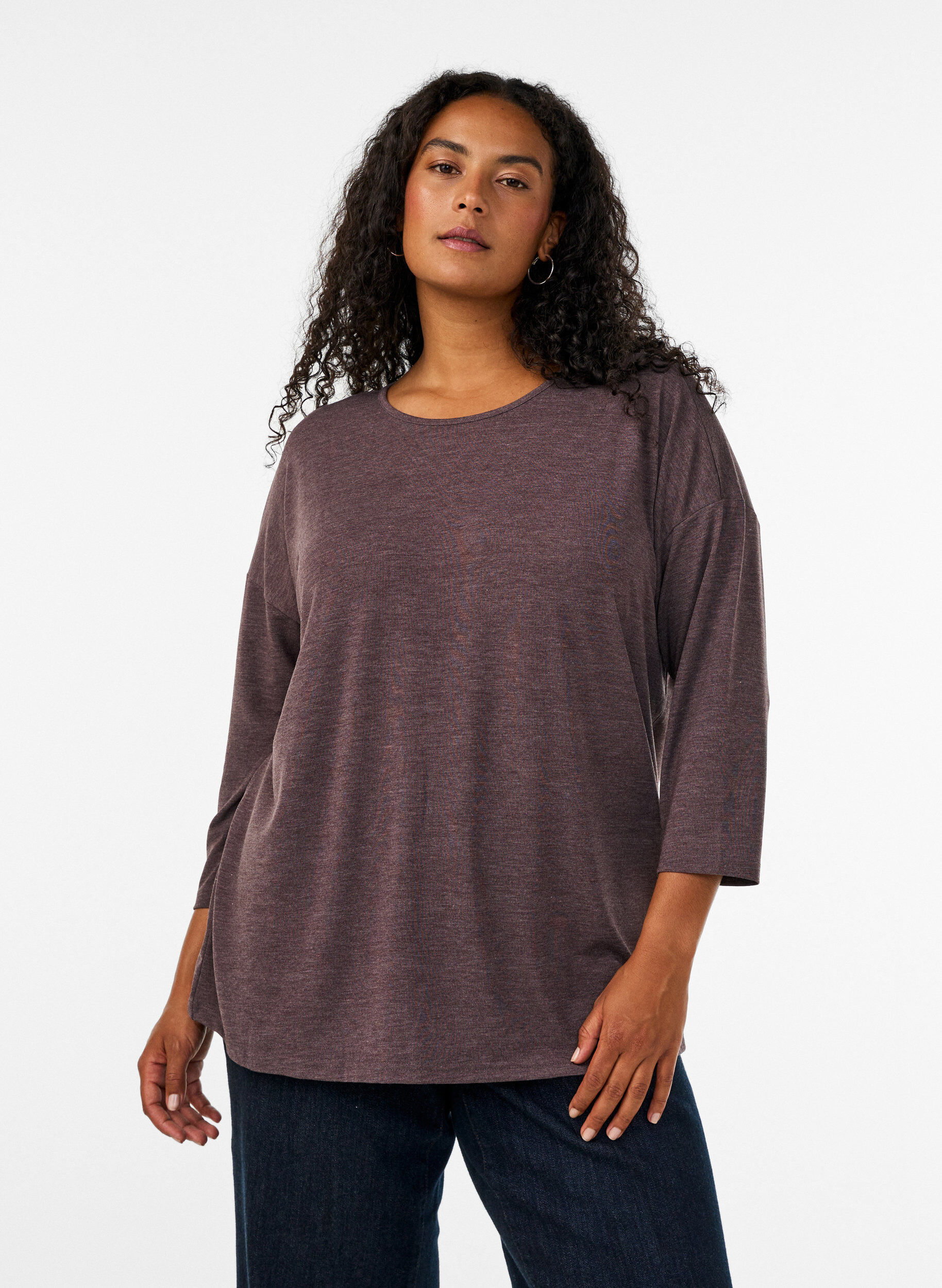 ZizziBluse aus Jersey mit 3/4-&Auml;rmeln, Braun, Model image number 0