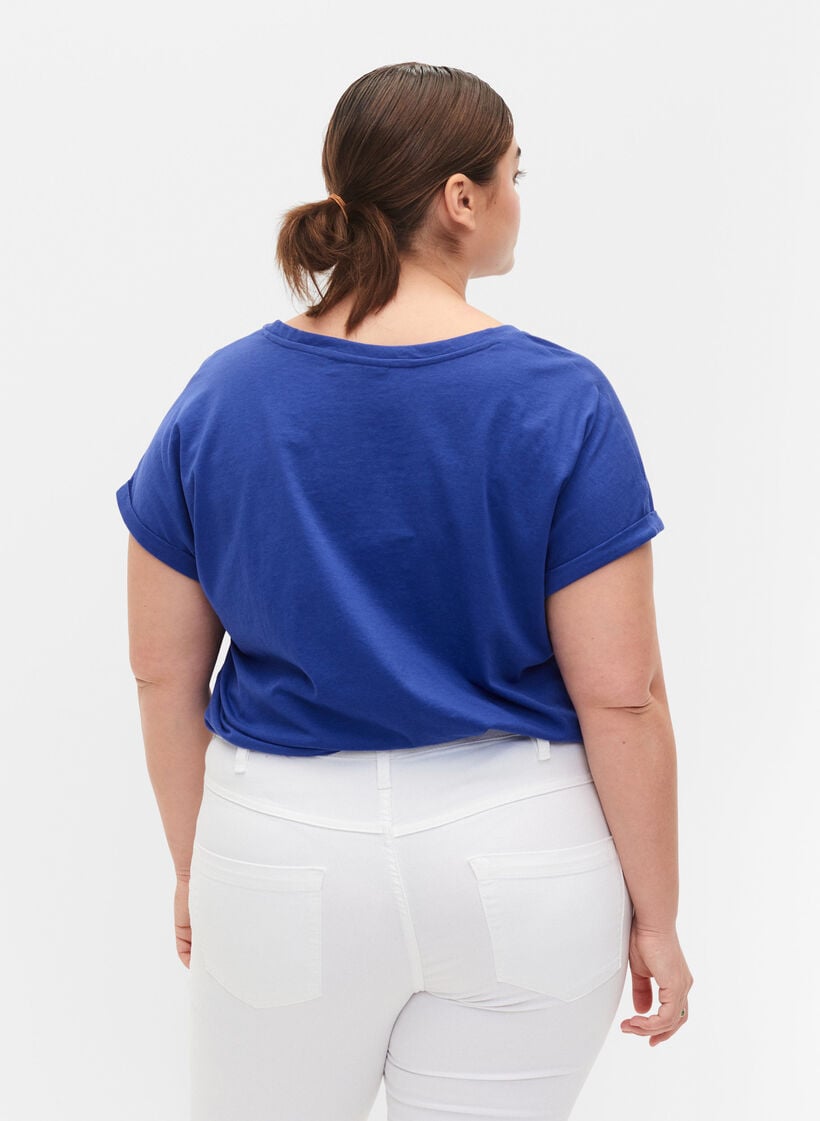 Kurzärmeliges T-Shirt aus einer Baumwollmischung, Blau, Model image number 2